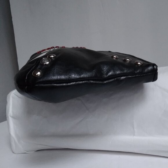 Black Bling Studded Skull Pirate Wristlet with Leather Wrapped Silver Link Chain - Picture 4 of 8